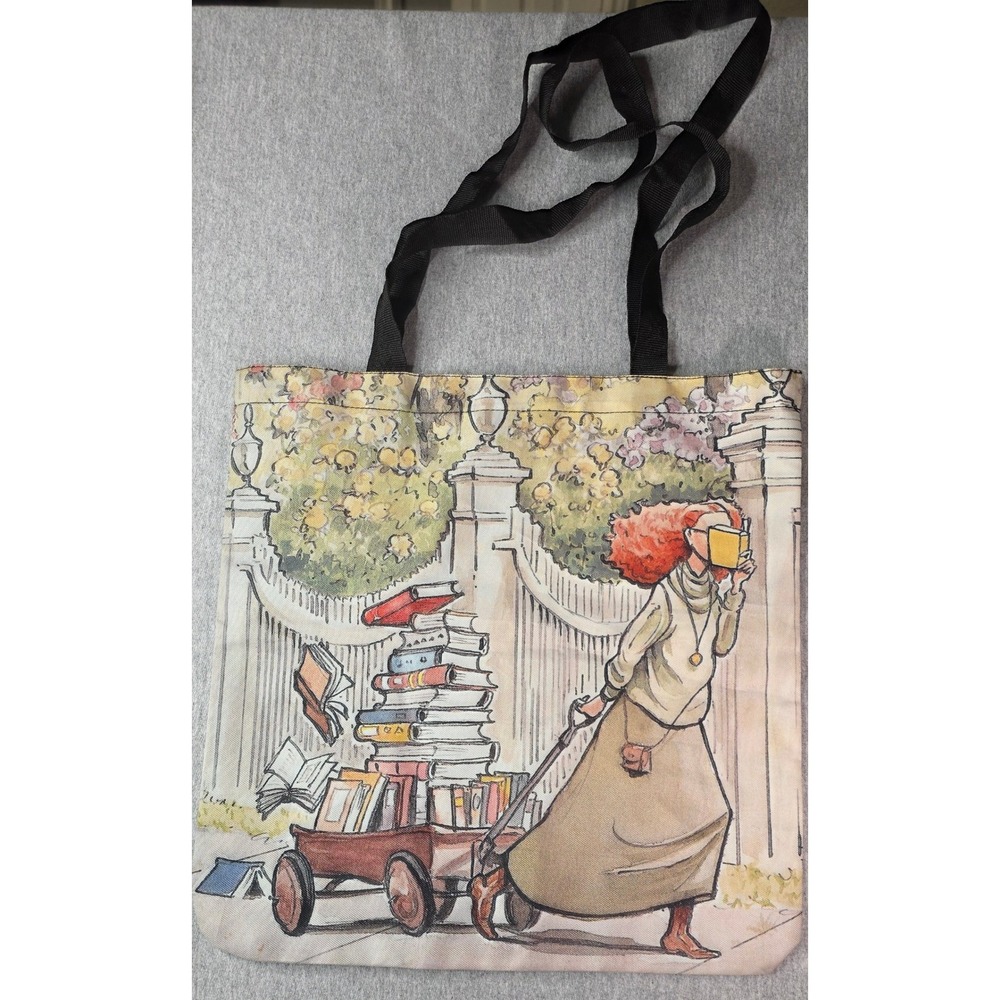 Book Lover Watercolor Art Tote Bag Canvas Librarian Bibliophile Shoulder Bag